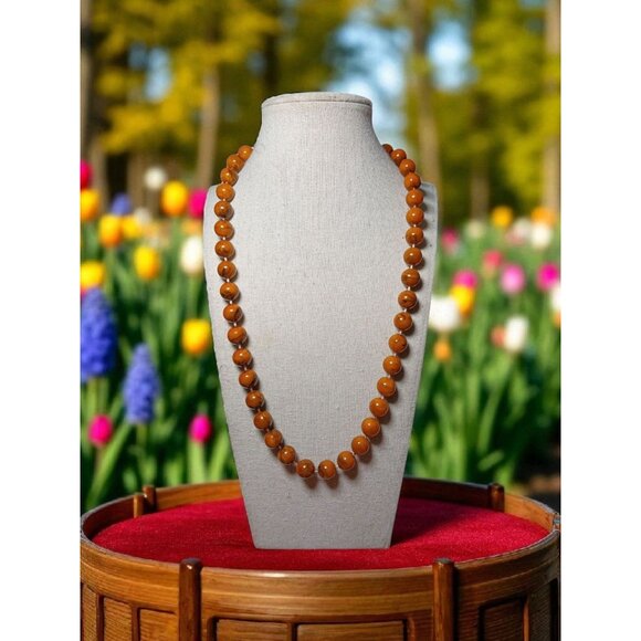 Vintage Necklace Marbelized Browns String Beaded Made in Hong Kong New Old Stock - Picture 6 of 16